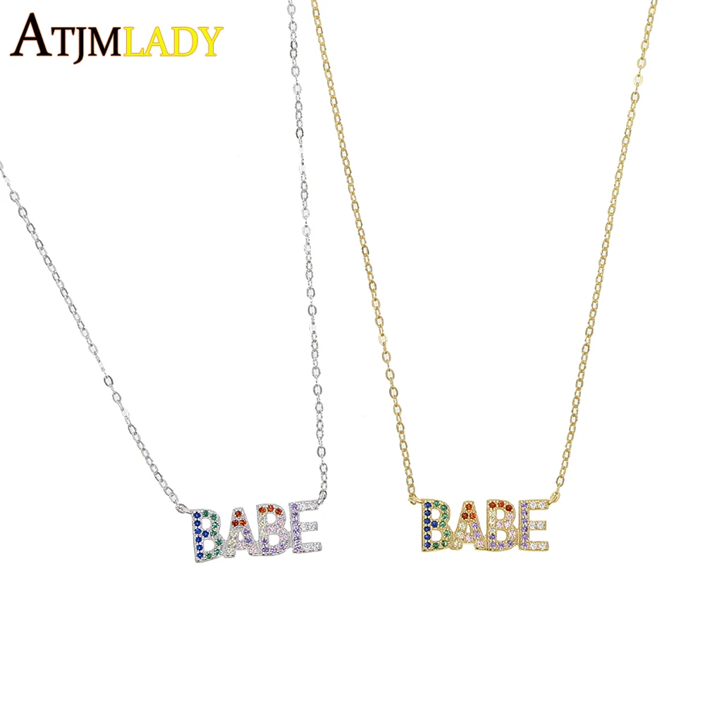 Золотое Радужное cz Пастельное BABE ожерелье с буквенным принтом оптовая продажа