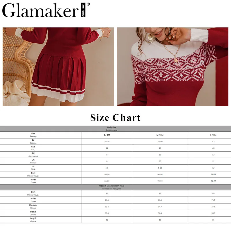 Glamaker Красное вязаное рождественское Плиссированное короткое базовое элегантное