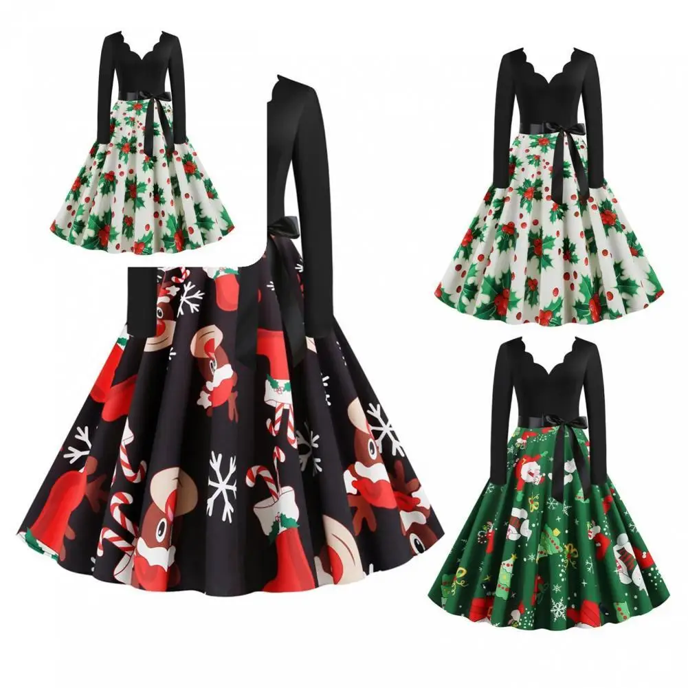 

Winter Dress Christmas Tree Lady Comfy Mid Waist Lace-up Dress Dress for Festival