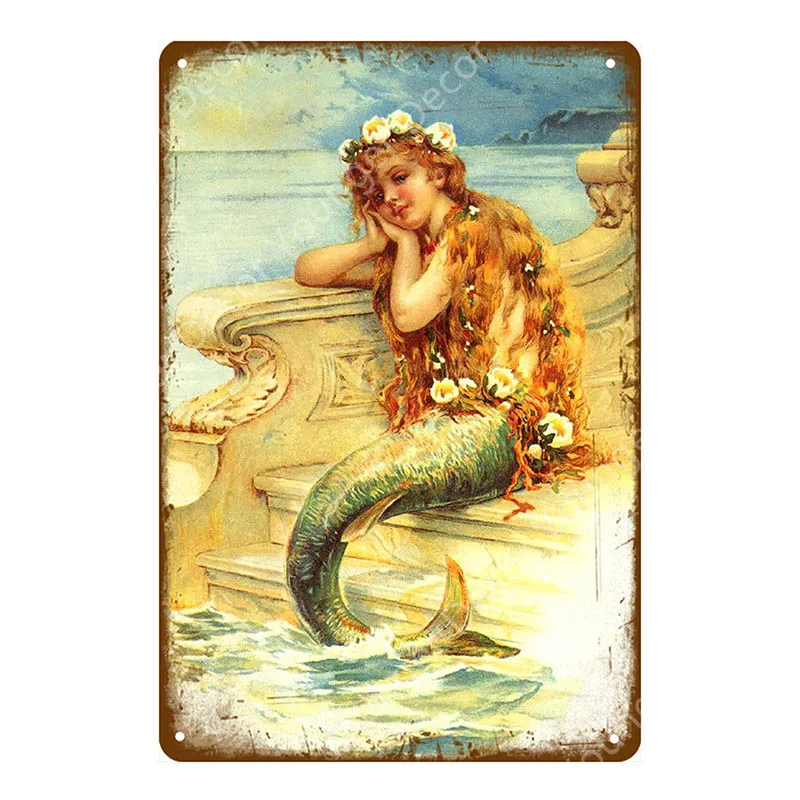 YD9274EI Пляж остров винтажные металлические знаки океан плакат с русалкой стикер стены Паб Бар Ванная комната Декор Бар открытый декоративная тарелка YI-008 - Цвет: YD9274EI