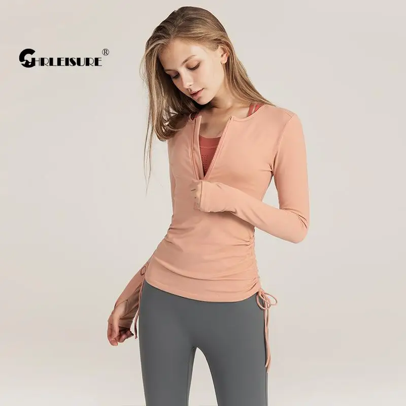 

Топ женский на молнии, с круглым вырезом и длинными рукавами, блузки для йоги