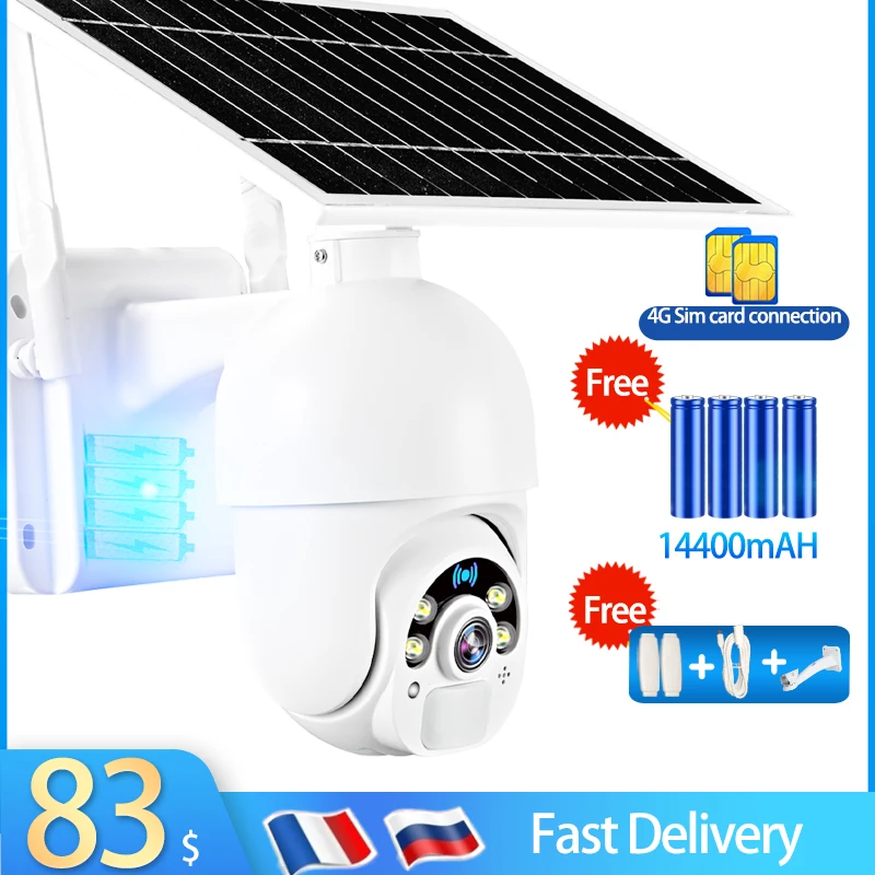 Открытый WI FI IP Камера 4G сим карты с Панели солнечные безопасности 1080P PoE PTZ Батарея