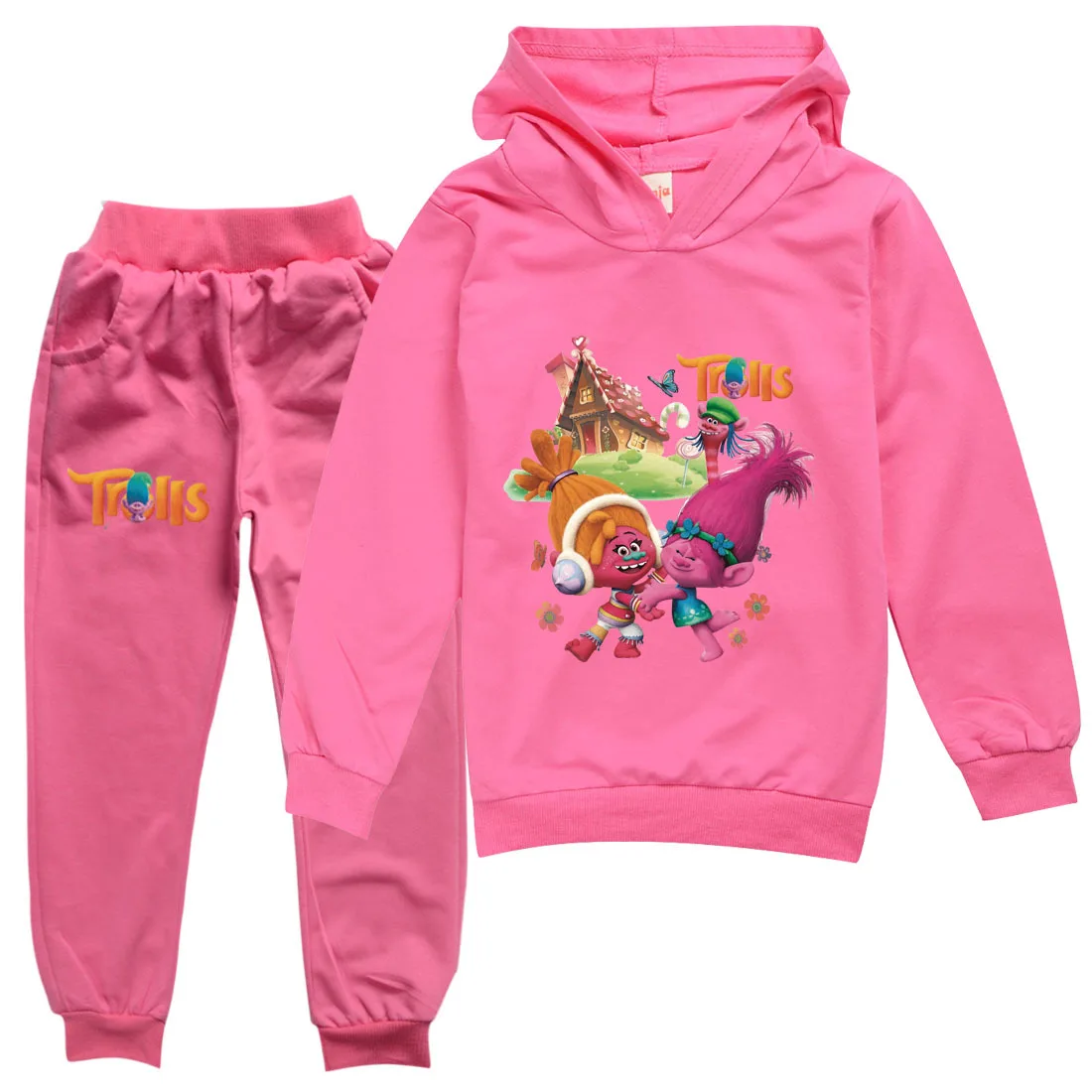 Спортивный костюм для девочек толстовка с принтом троллей и Хлопковые Штаны