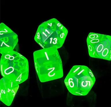 TRANSPARENT GREEN 7 шт./пакет многогранные кости набор D4, D6, D8, D10, D10%, D12, D20 красочные аксессуары для Настольная игра RPG Подземелья и Драконы DnD MTG - Цвет: TRANSPARENT GREEN