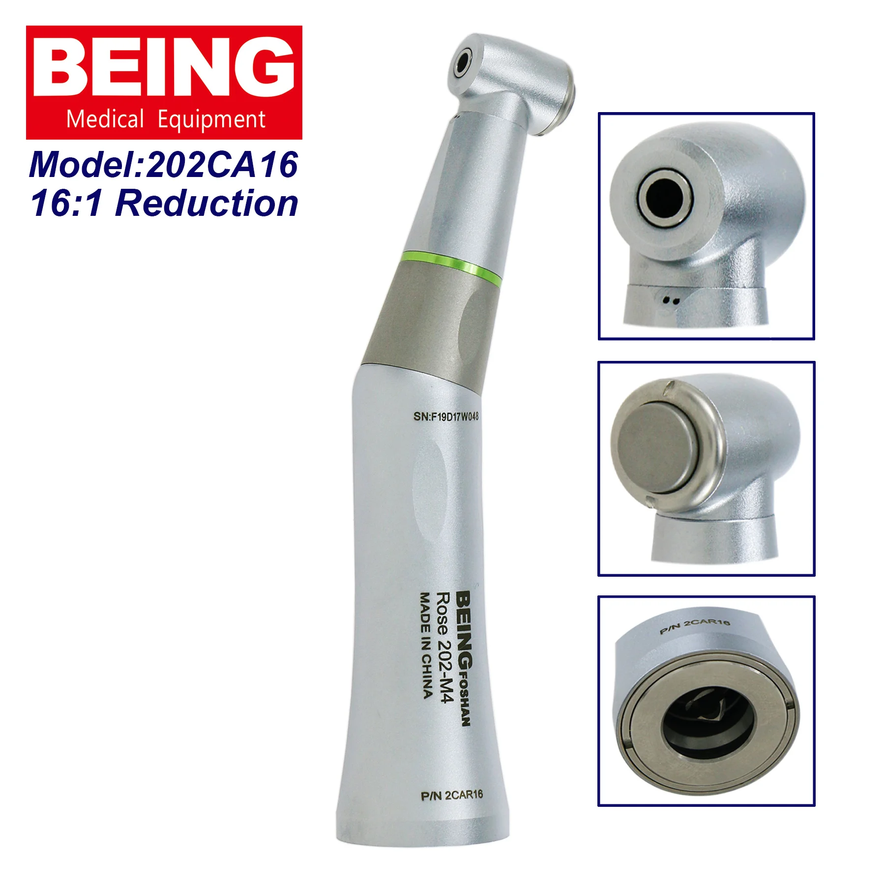 BEING Dental 16:1 Reduction Low Speed Inner Water Push Button LED Fiber Optic Contra Angle Handpiece Fit NSK KAVO