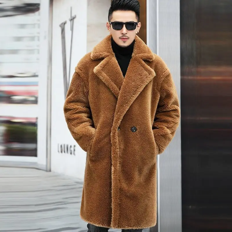 

2021 Autumn Winter Fashion Warm Teddy Faux Fur Coat Men Turn-down Collar h Loose Vintage Lamb Wool Jacket Casual Coat F358