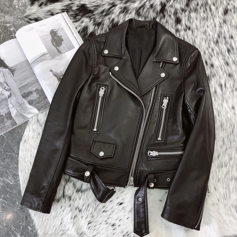 Lautaro Весна короткая черная белая кожаная мотоциклетная куртка женская с длинным