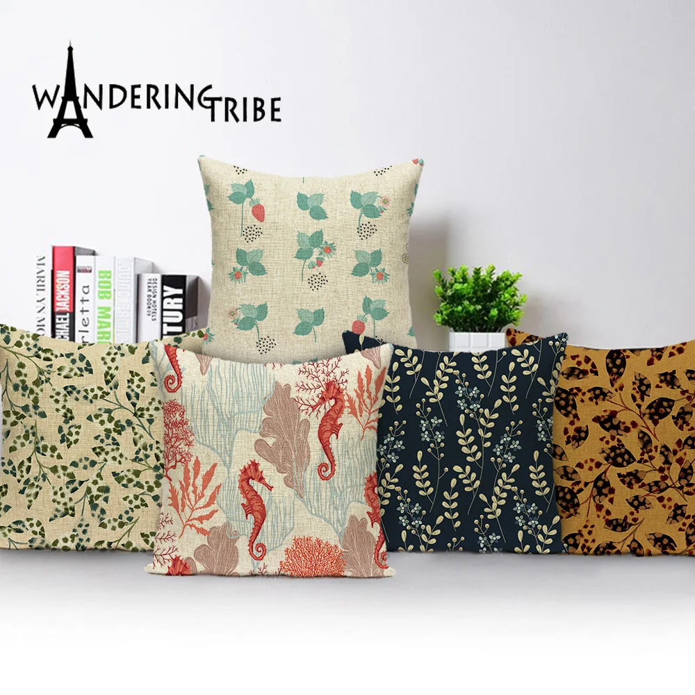 

Vintage Plant Throw Pillow Case Floral Jungle Decor Cushion Covers Bear Pillows Cases Plant Sofa Cushions Cover Funda Cojines