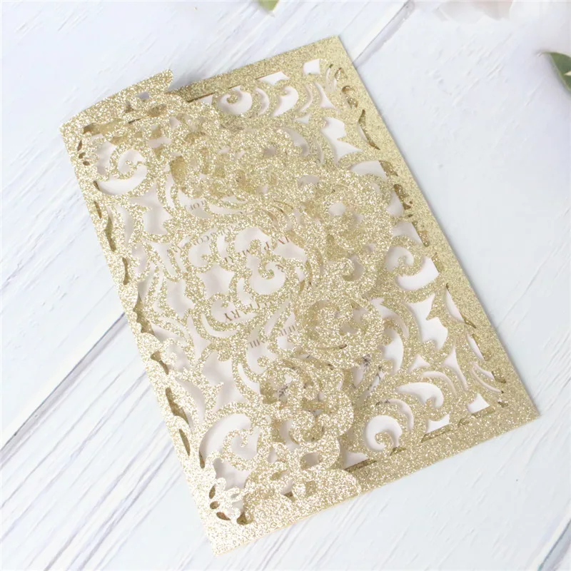 Блестящие приглашения полые золотые серебряные розовые свадебные подарочные