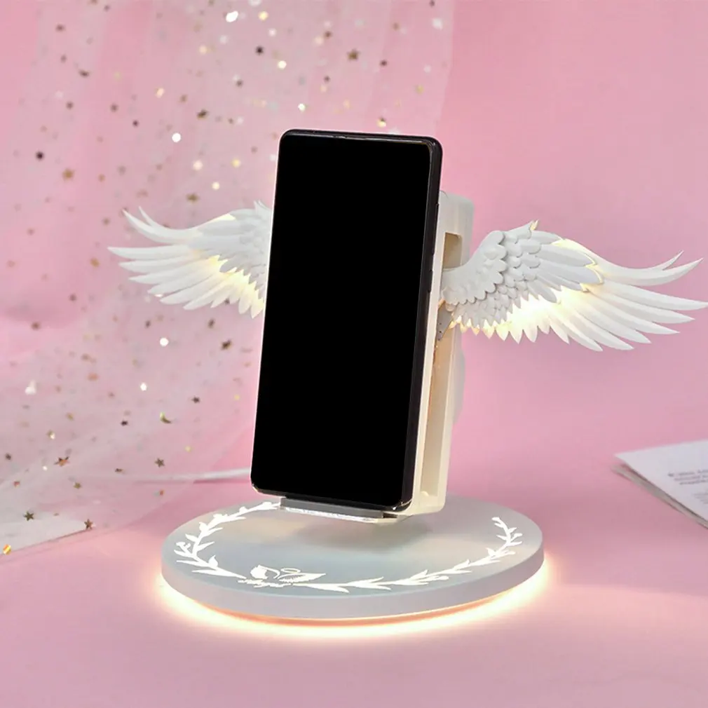 10 Вт Draadloze Oplader Engelenvleugels Nachtlampje Mobiele Telefoon Draadloze Oplader для Android, Apple USB Snel Opladen