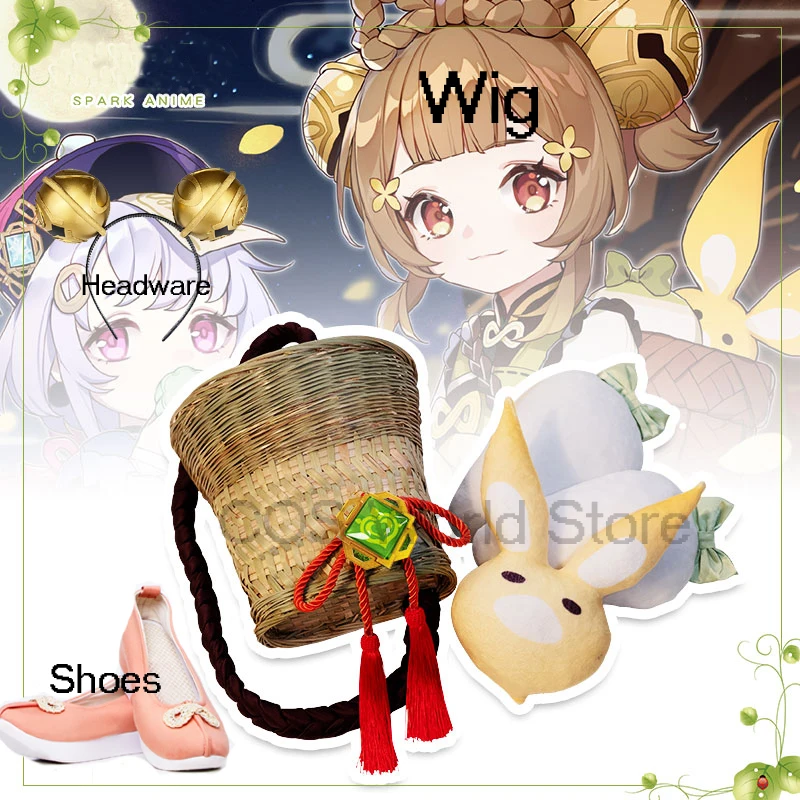 

Аниме Genshin Impact Yaoyao Косплей симпатичный кролик морковка корзина для Кул наряд парик обувь Хэллоуин аксессуары головной убор Косплей