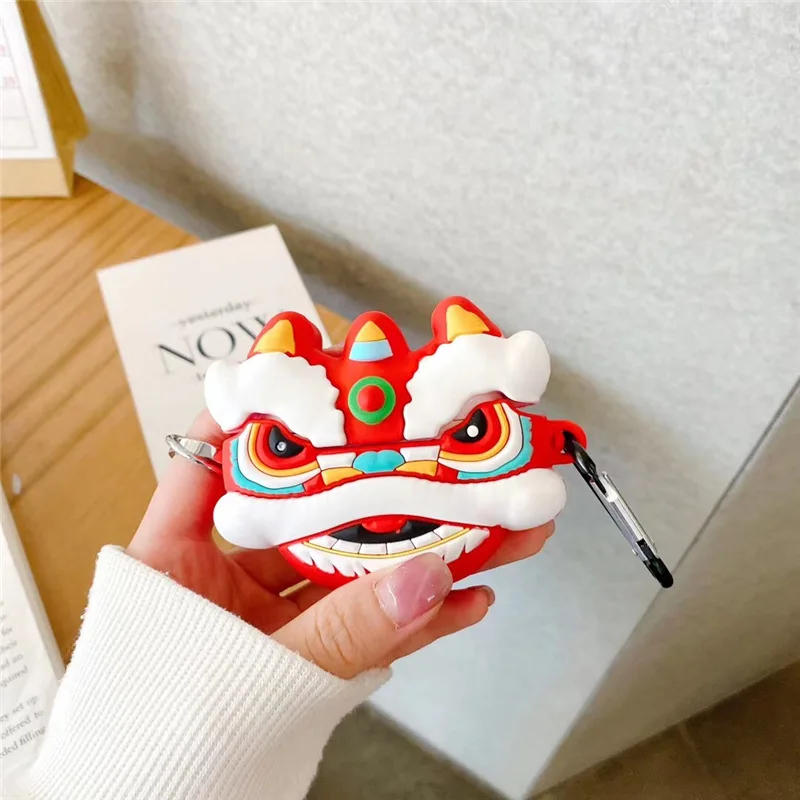 

Traditional Lion Dance Cover For AirPods Pro 1/2 Case Soft Silicone 3D Cartoon Wireless Earphones Case For Air Pods With Hook