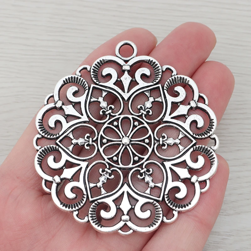 

3 x Tibetan Silver Large Swirls Lace Hearts Charms Pendants Hollow Open for Necklace Jewelry Making Findings 68x62mm
