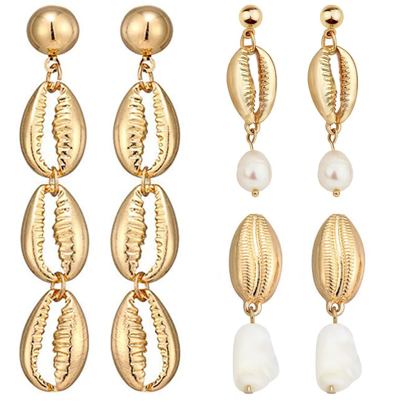 

Fashion Gold Beach Shell Starfish Conch Pearl Drop Dangle Earrings Design for Women Bohemian Elegant Summer Ear Jewelry Gifts