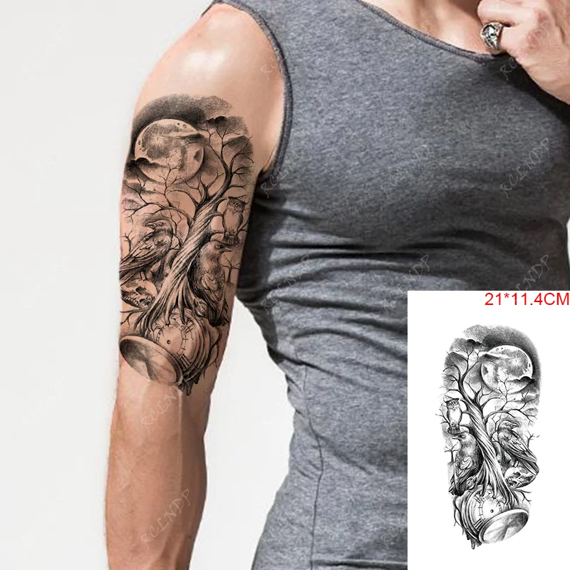Водостойкие временные тату-наклейки лес луна готический скелет кости флэш-тату