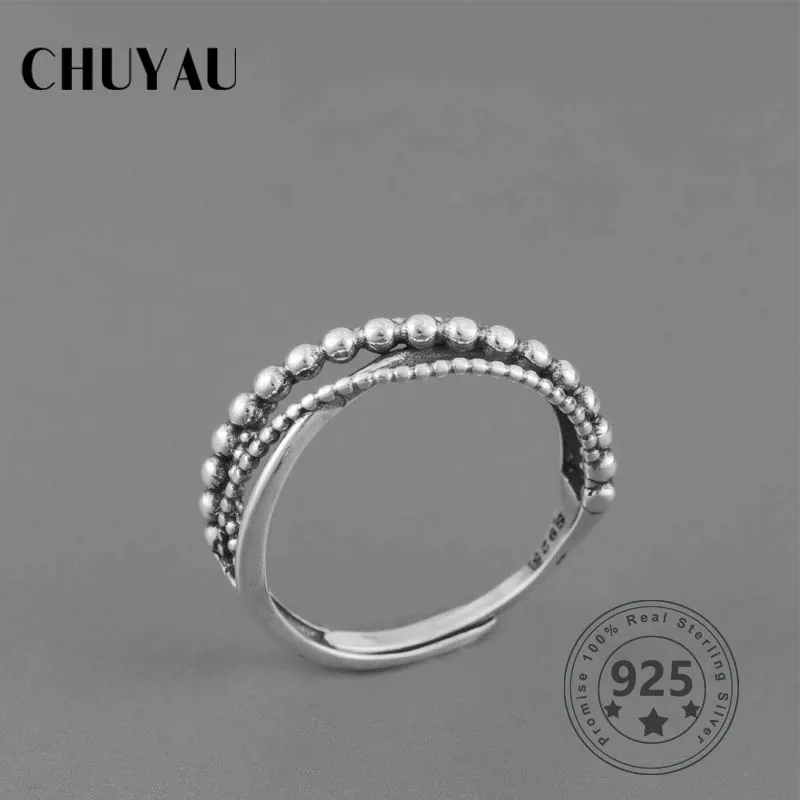 Женское регулируемое замкнутое кольцо Chuyau из серебра 925 пробы с круглыми