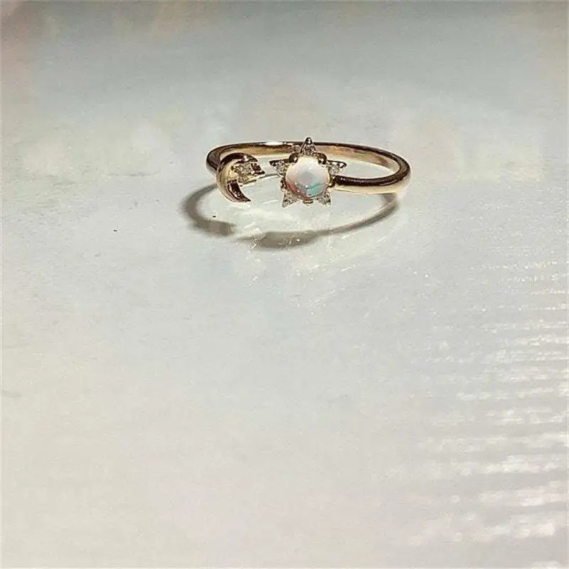 

Fashion Jewelry Moonstone Rings For Women Golden Sun Moon Opening Ladies Ring Engagement Ring Jewelry