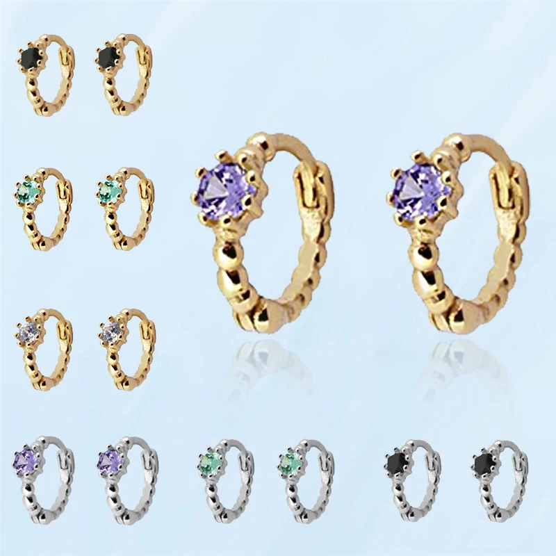 

2021 New Trends Women Piercing Round Beads Hoop Earrings Fashion Simple Stainless Steel Crystal Earring All-Match Female Jewelry