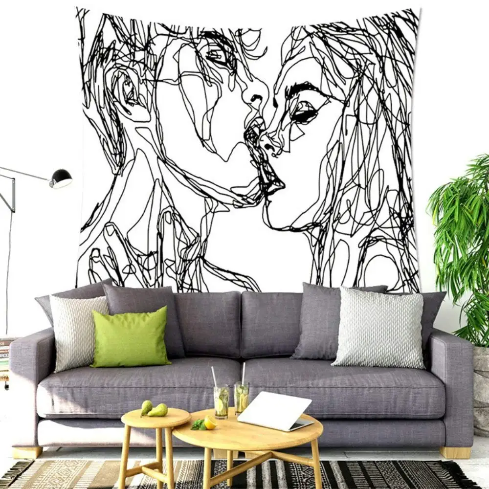 Черно белый гобелен для скетчинга мужчин и женщин художественное настенное