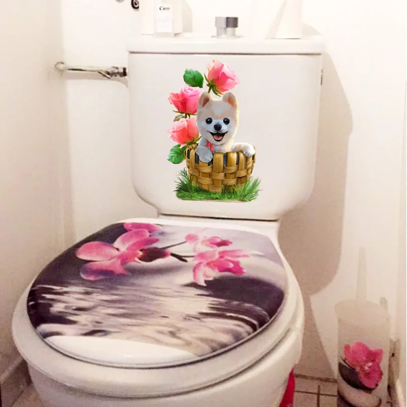 

17.8*25CM Coloured Hand-Painted Dogs Toiltte Decoration Toilet Sticker Wall Decals T1-0333