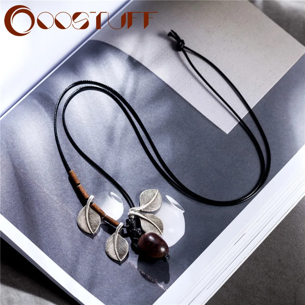 Чокеры ожерелья для женщин с листьями и деревянными бусинами винтажные