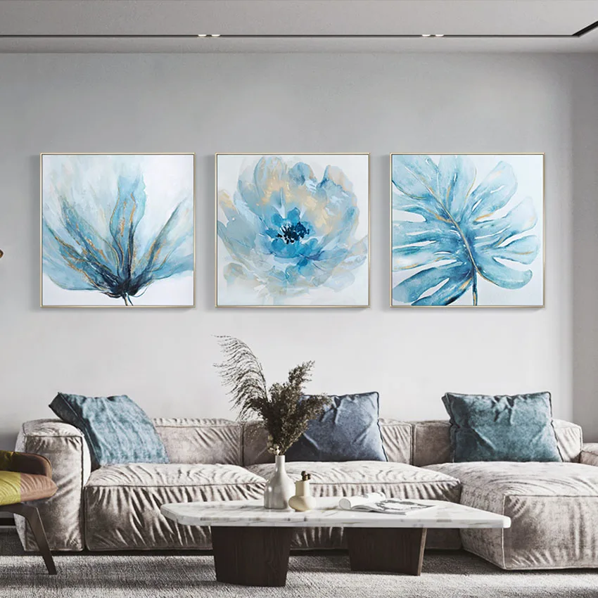 Картины с голубыми цветами для украшения дома ручная работа акриловая картина