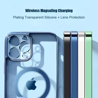for iphone 1213 case magnetic charging magsafing phone case for iphone 11pro max 13 mini promax protect clear tpu plating cover