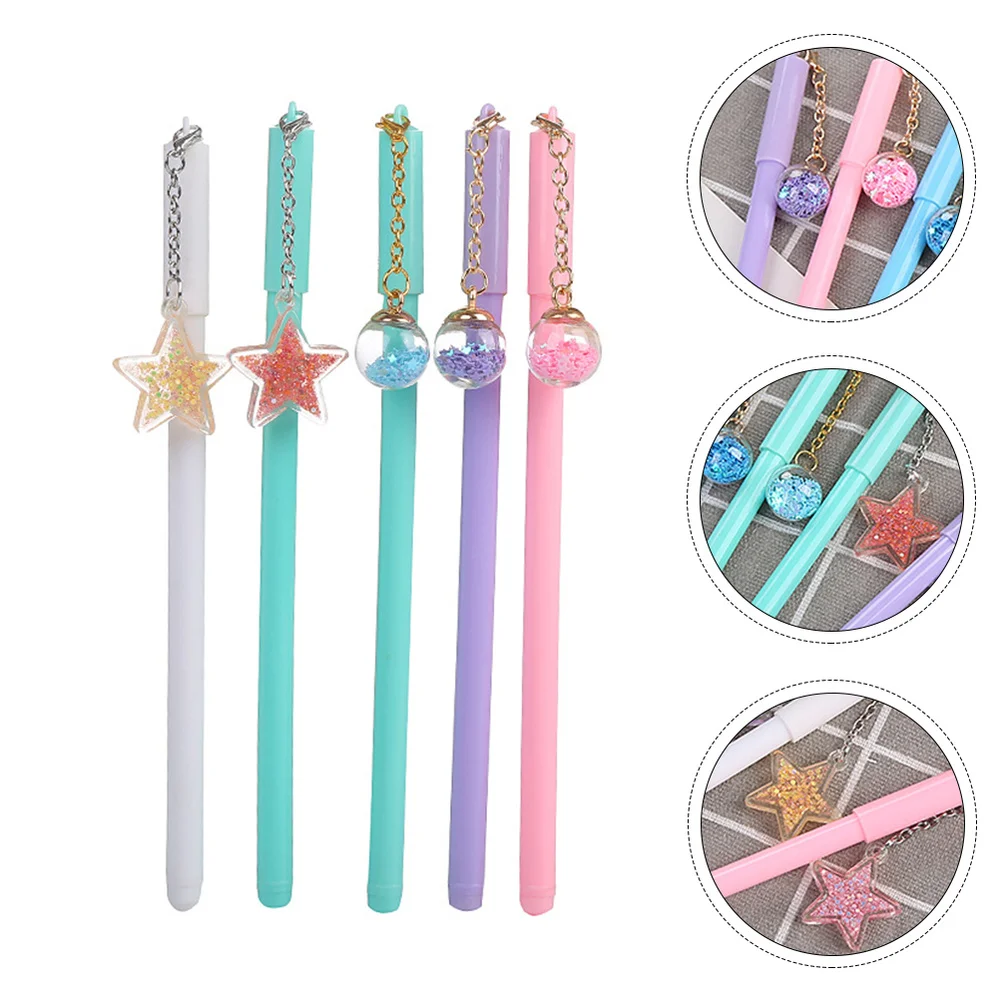 

5pcs Cartoon Pen Ink Pen Stationery with Pendant(Random Style)