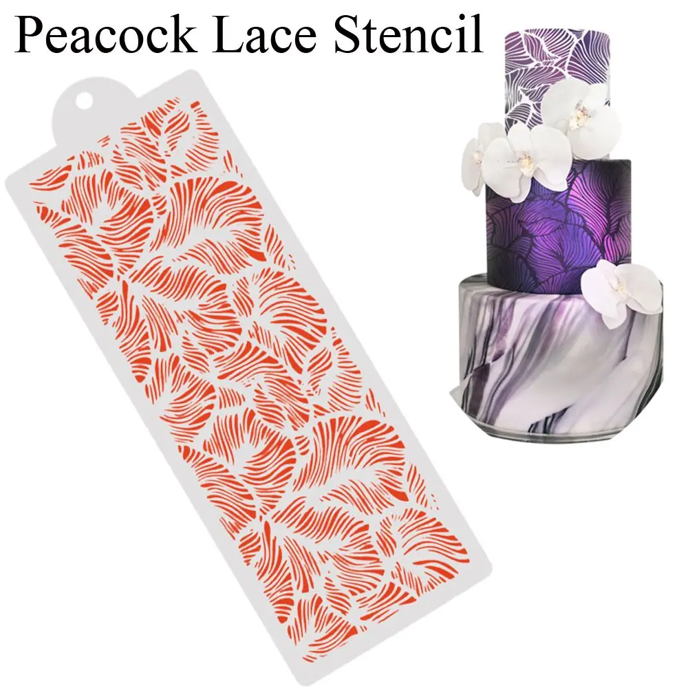 

Baking Wedding Supplies Peacock Feather Pastry Making Painting Stencil Fondant Mold Cake Decorating Tools Lace Mold