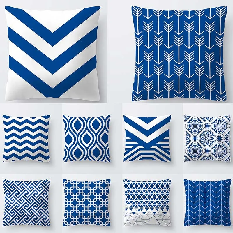 

Pillow Case 45*45 Cushion Cover Geometric Blue Polyester Cushions for Sofa Throw Pillow Covers Home Decor Pillow Cover 40556-2
