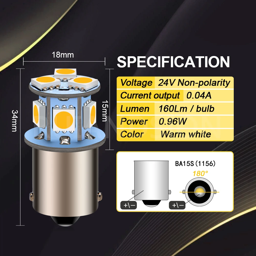 10 шт. теплый белый товар для автомобиля 1156 BA15S P21W 1157 BAY15D P21/5W BAU15S PY21W 4300K DC24V фонарь