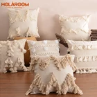 Наволочка в стиле бохо, плюшевая с кисточками, симпатичная круглая подушка в марокканском стиле, макраме, для дома, спальни, дивана, декоративная