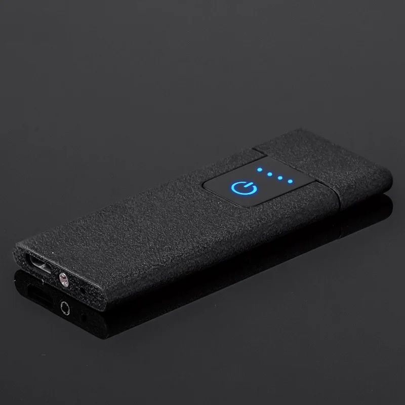 Зажигалки для сигарет ветрозащитный негорящий ультра-тонкий USB Перезаряжаемый сенсорный-senstive металлическая зажигалка вольфрамовый турбо для курения зажигалка usb - Цвет: Matte Black