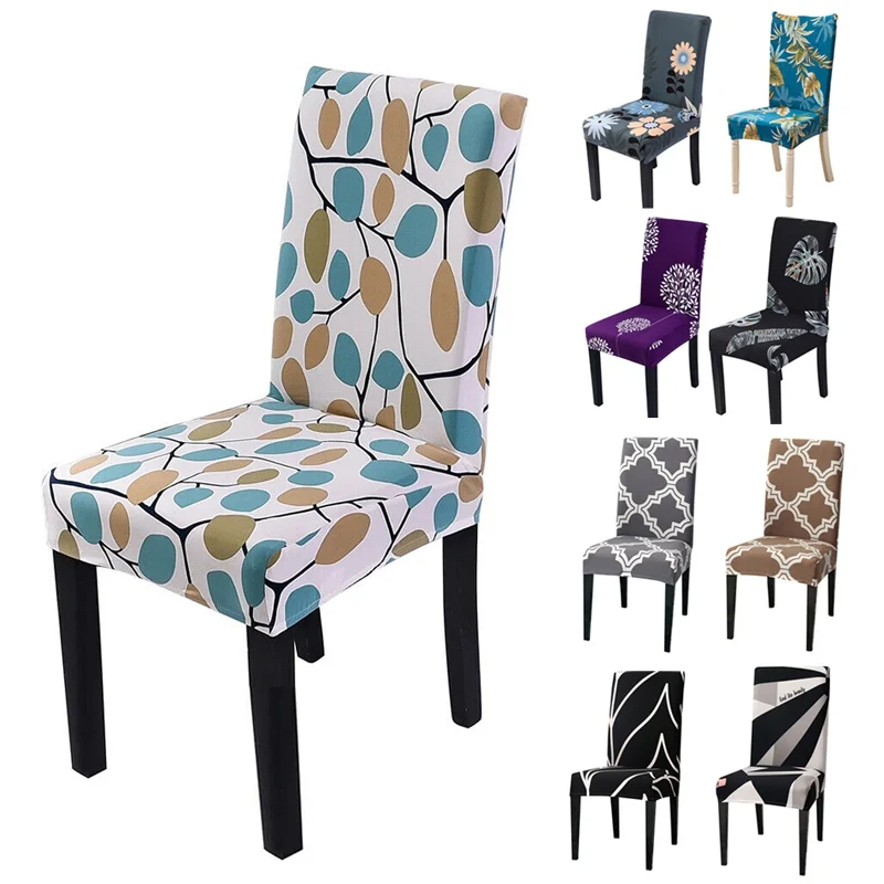

1PC Wedding Spandex Chair Slipcover Floral Printing Elastic Chair Covers Stretch Banquet Siamese Decor