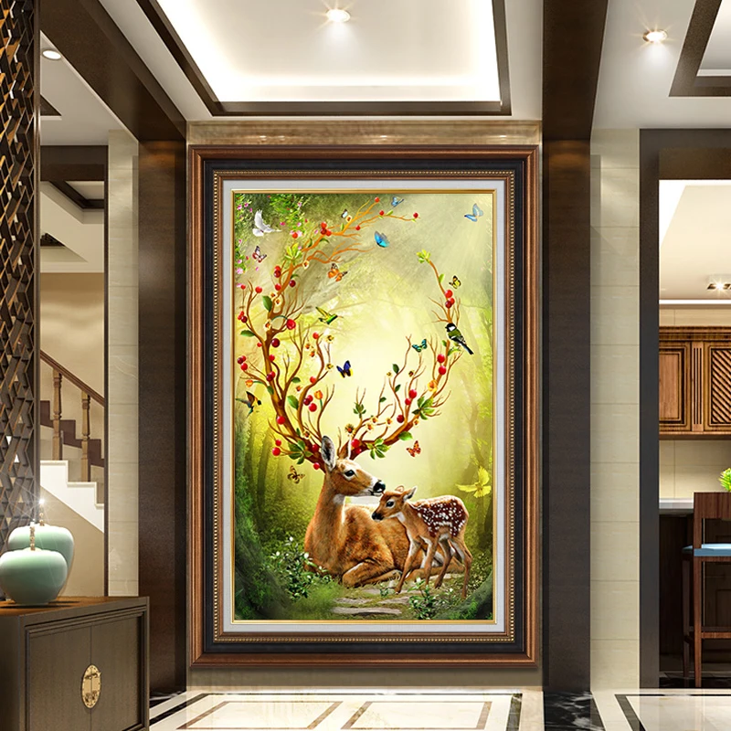 

Needlework,Embroidery,DIY,Cross stitch,kits,11CT Christmas deer in fantasy forest Cross-stitch,Sets For Embroidery