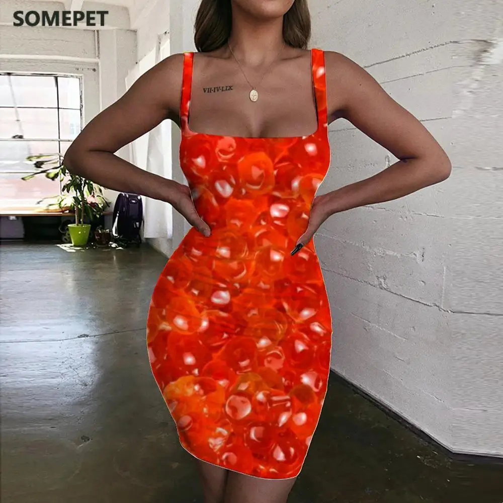 

SOMEPET Food Dress Women Abstract Sundress Psychedelic 3d Print Red Vestido Sexy Womens Clothing Party Vintage Boho Fashion