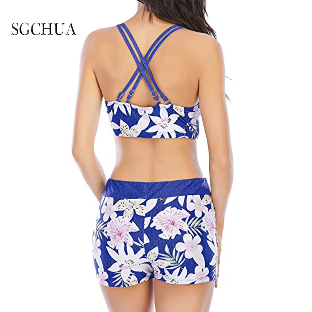 2021 New Print Sport 3 Piece Swimsuit Female Push Up Bikinis With Vest Women Plus Size 3XL High Waist Bathing Suit Beach Wear | Спорт и
