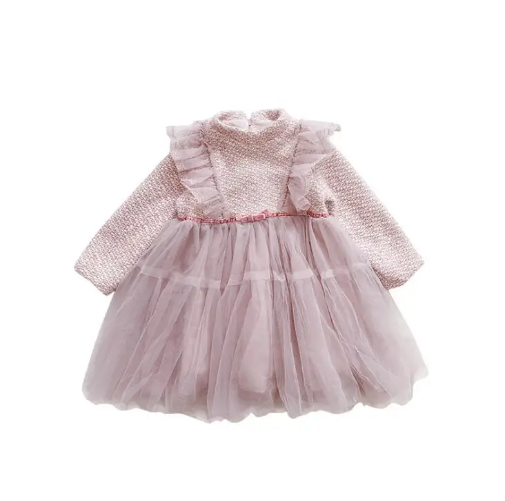 2019 Новые Детские Зимние флисовые сетчатые платья милая одежда принцессы для