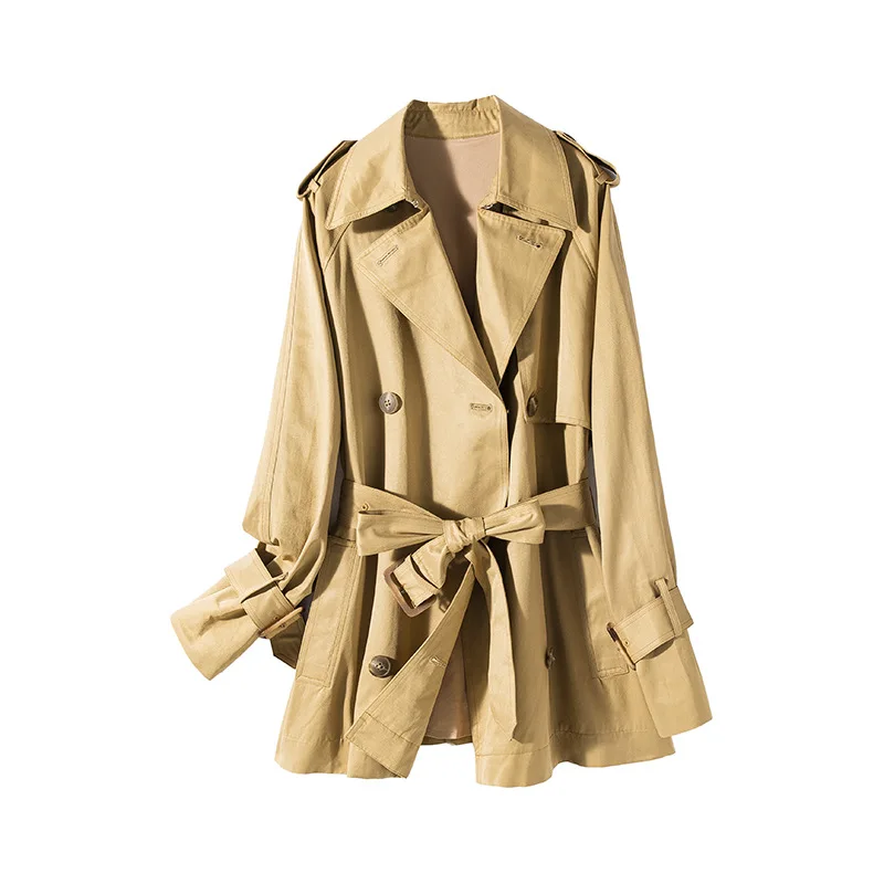 

Short windbreaker Autumn women's fashion Korean style lapel double-breasted loose belt slimming casual coat women Z2417