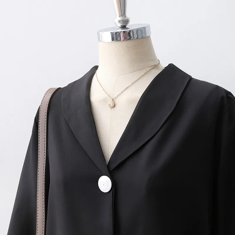 Casual Solid Female Shirts Outwear Tops 2019 Autumn New Women Chiffon Blouse Office Lady V-neck Button Loose Clothing |