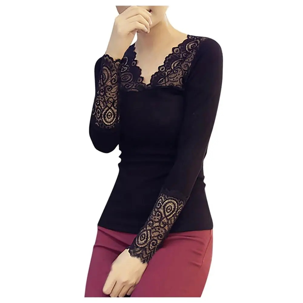 Женская кружевная блузка с длинным рукавом элегантная приталенная круглым