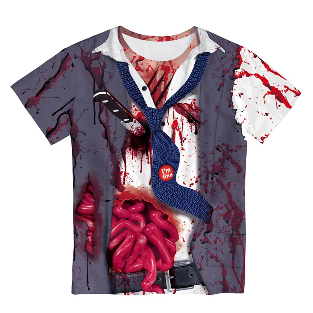 Мода для мужчин/женщин Хэллоуин ужас крови пальто 3D печатных короткий рукав