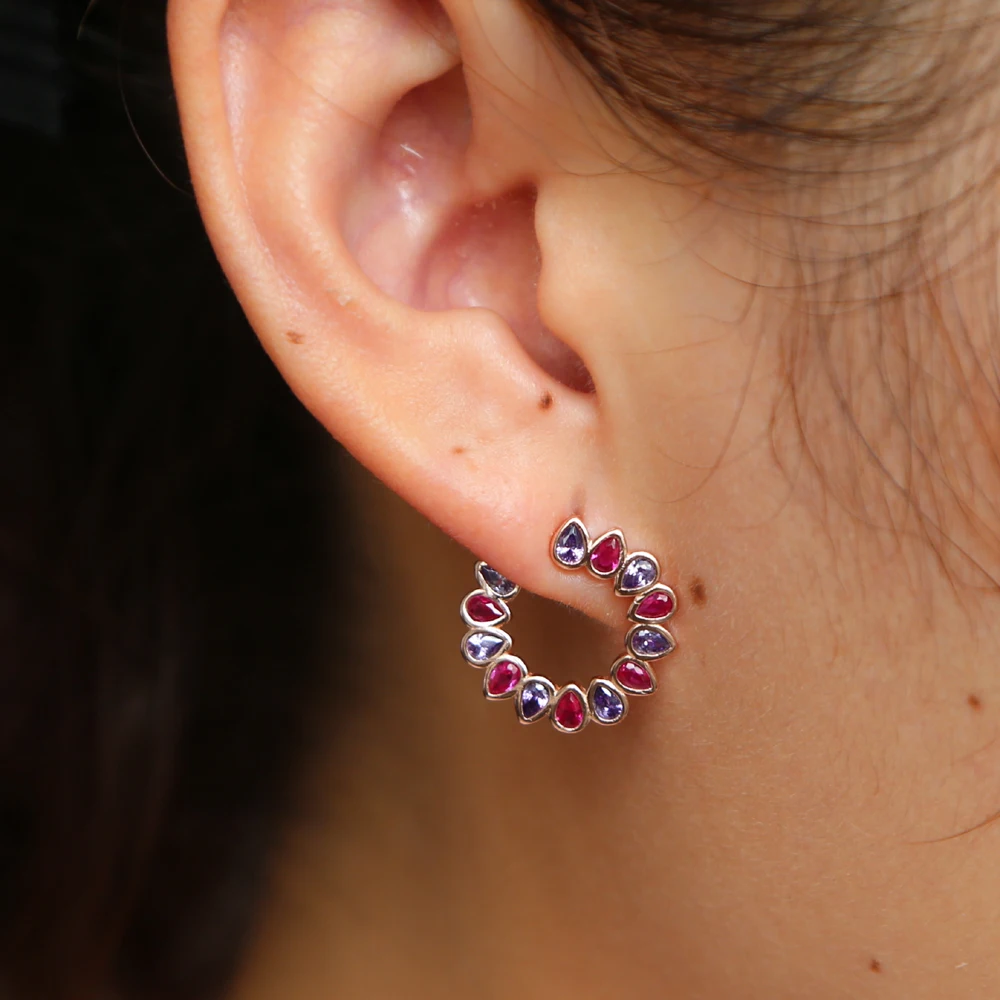 Multi-Colored Red Green Blue Natural Zirconia Stud EarringS Delicate FlowerS S925 Silver Women FaShion Ear Jewelry | Украшения и