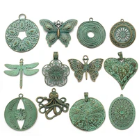 2pcs vintage patina charms antique octopusswirl spiralbutterflyheartdragonfly pendant for necklace jewelry making