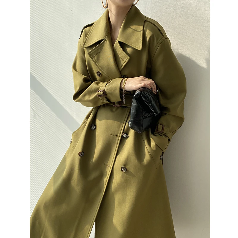 [EWQ] 2020 Autumn New Products Simple Long Sleeve High Quality Women Windbreaker Korea Double Breasted Lace Trench Coat Outwear | Женская