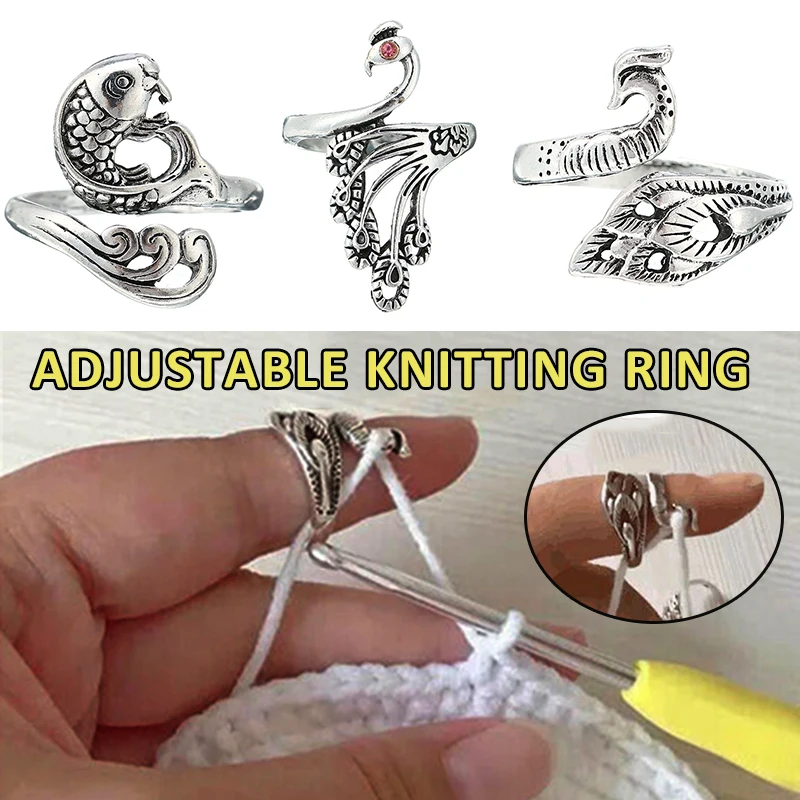 

Adjustable Knitting Loop Peacock Carp Open Ring Crochet Finger Wear Sewing Accessories Household Crafts