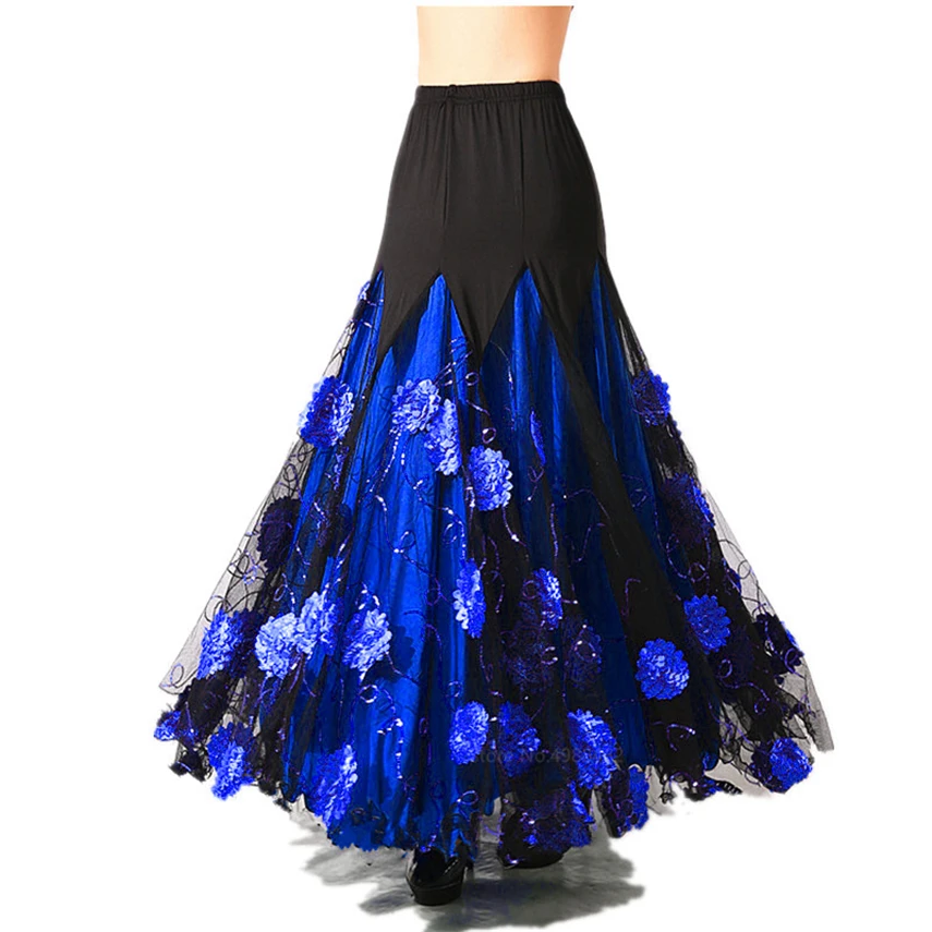 

Modern Dance Skirt for Woman Sexy Mesh Flower Waltz Salsa Rumba Spain Stage Performance Dancing Ballroom Sequin Swing Dress