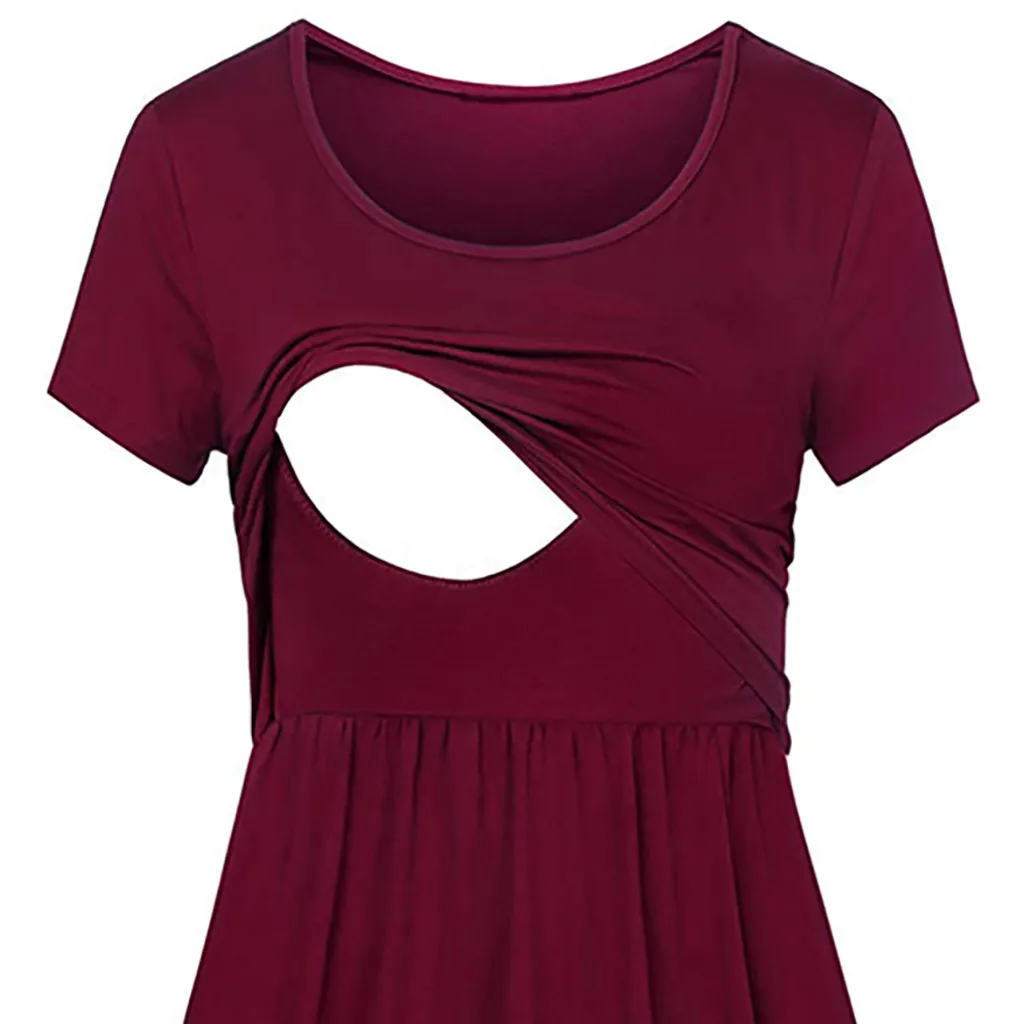 

Maternity Solid Color Dress Clothing Women Pregnant Maternity Short Sleeve Breastfeeding Summer Maternity Dress Women Dresses