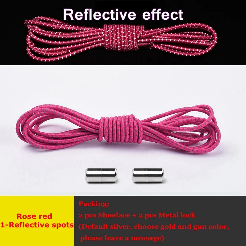 Rose red Новые светоотражающие шнурки эластичные с металлическим наконечником круглые шнурки для ботинок без завязок удобная обувь с быстрым замком кружева для детей и взрослых унисекс ленивые шнурки - Цвет: Rose red