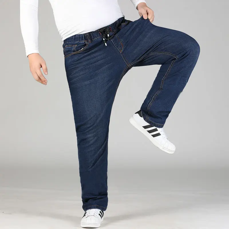 Autumn Winter Cotton Men Jeans Trousers Elastic Waist plus Size Loose Straight High Waist Stretch Casual Men's pants Oversized